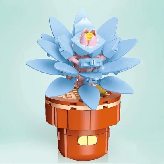 Wizardi Blue Lotus Building Brick Kit F07N11-28-26 Artificial Botanical Flower Plant Toy, Eco-Friendly ABS Plastic 113 Pcs, 3.1x3.1x6.3" Desktop Decor for Adults & Teens