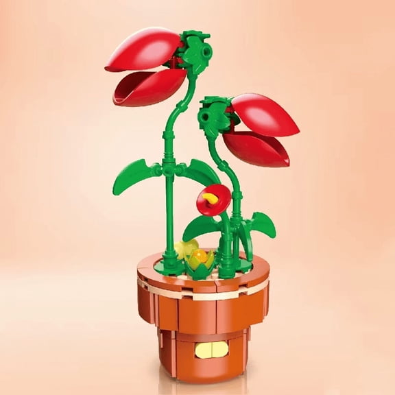 Wizardi Plant Building Brick Kit F07N11-23-5(113) Cannibal Piranha Flower, Eco-Friendly ABS Plastic 113 Pcs, Cute Desktop Decor for Adults & Teens