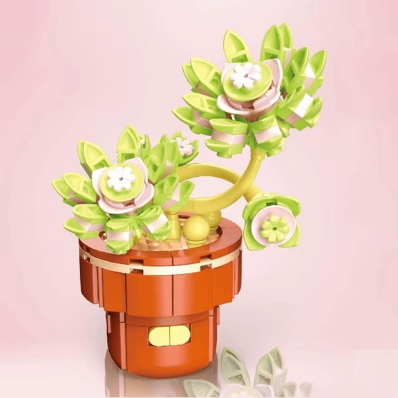 Wizardi Plant Building Brick Kit F07N11-26-17(113) Light Snow Potted Plant, Eco-Friendly ABS Plastic 113 Pcs, Cute Desktop Decor for Adults & Teens