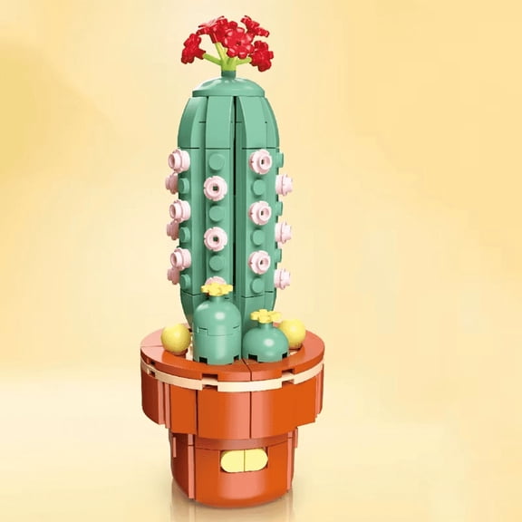 Wizardi Potted Cactus Building Brick Kit F07N11-9-2 Artificial Desert Plant Toy, Eco-Friendly ABS Plastic 113 Pcs, 3.1x3.1x6.3 Desktop Decor for Adults & Teens