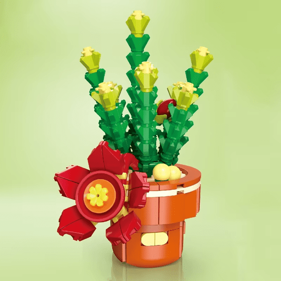 Wizardi Plant Building Brick Kit F07N11-23-6(113) Stapellia Grandiflora Potted Flower, Eco-Friendly ABS Plastic 113 Pcs, Cute Desktop Decor for Adults & Teens