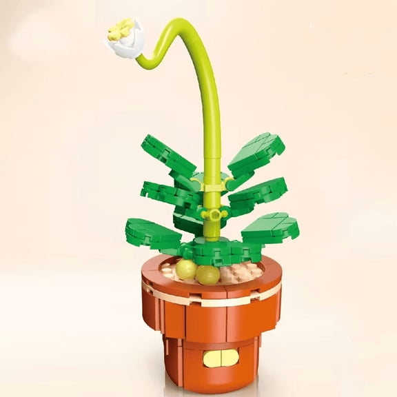 Wizardi Stone Lotus Building Brick Kit F07N11-24-10  Artificial Botanical Flower Potted Plant Toy, Eco-Friendly ABS Plastic 113 Pcs, Desktop Decor for Adults & Teens