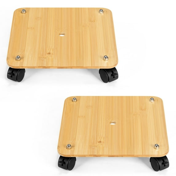 Plant Caddy Rolling Bamboo Plant Stand with Wheels Natural - 2 PCS