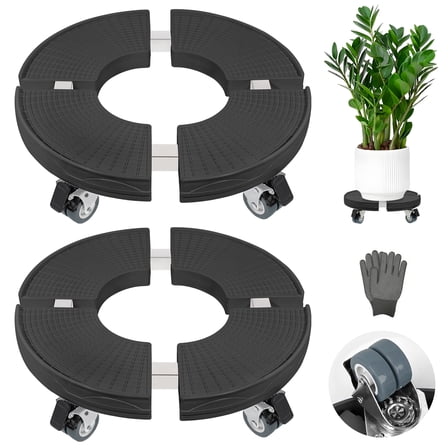 Plant Caddy with Wheels,2Pack Adjustable 15-20" Plant Stand with Lockable Caster Wheels 440LBS, Round Plant Roller Base Flower Pot for Indoor/Outdoor Large Planter, Flower Pot, Black