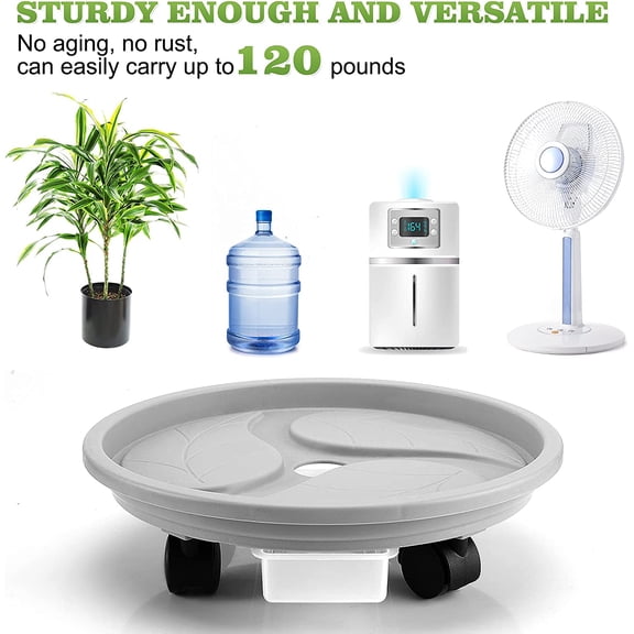 Plant Caddy with Wheels and Drainage Tray, 13Rolling Plant Stand Flower Pot Mover, Planter Caddies Round Plant Dolly for Heavy Duty Planter, 1 Pack, Bearing 120 lbs (Grey)