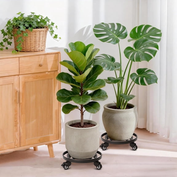 Plant Caddy with Wheels Heavy Duty 14" 2 Pack Rolling Plant Stand Plant Dolly Iron Wheeled Lockable Casters Round Pot Mover Rollers Indoor Outdoor Planter Trolley Metal