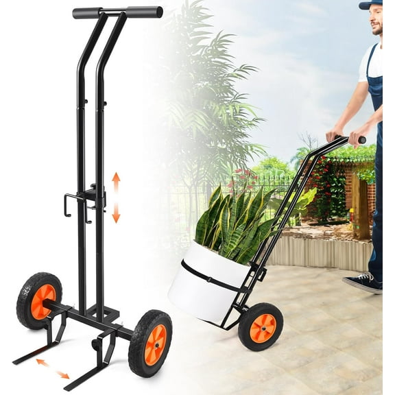 Plant Caddy with Wheels, Heavy Duty Plant Dolly Cart with Adjustable Grabbing Arm and Suction Cups for Plant Pots, Garden Pot Mover Trolley Cart with Strap, Ideal for Indoor and Outdoor Use, Black