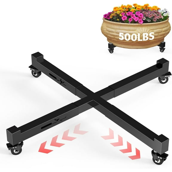 Plant Caddy with Wheels, Heavy Duty Rolling Plant Dolly, Metal Plant Stand with 4 Lockable Caster Wheels, for Indoor Outdoor Large Pots Planter, Holds Up to 500 Lbs, Black Moving Dolly