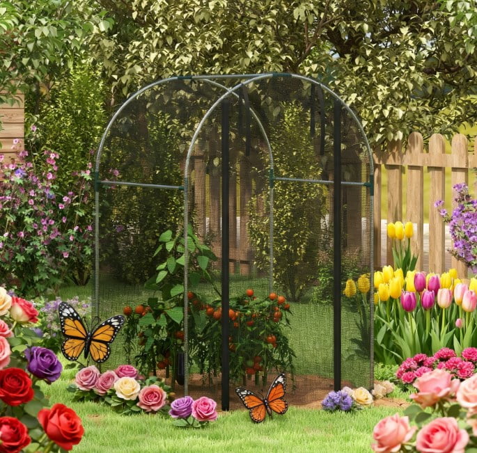 Plant Cage, Plant Protection Tent, Galvanized Steel Crop Cage, with Zippered Door