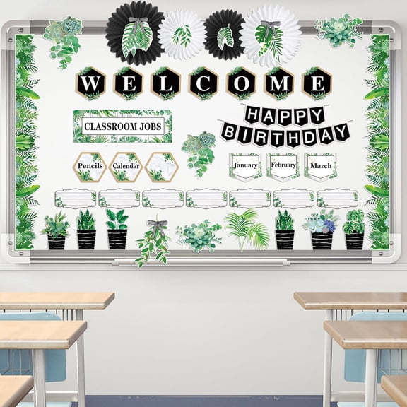 Plant Classroom Decorations Sets Boho Greenery Bulletin Board Decor Included Welcome Banner Birthday Bulletin Board Class Jobs Chart for Eucalyptus Nature theme Back to School Classroom Decor