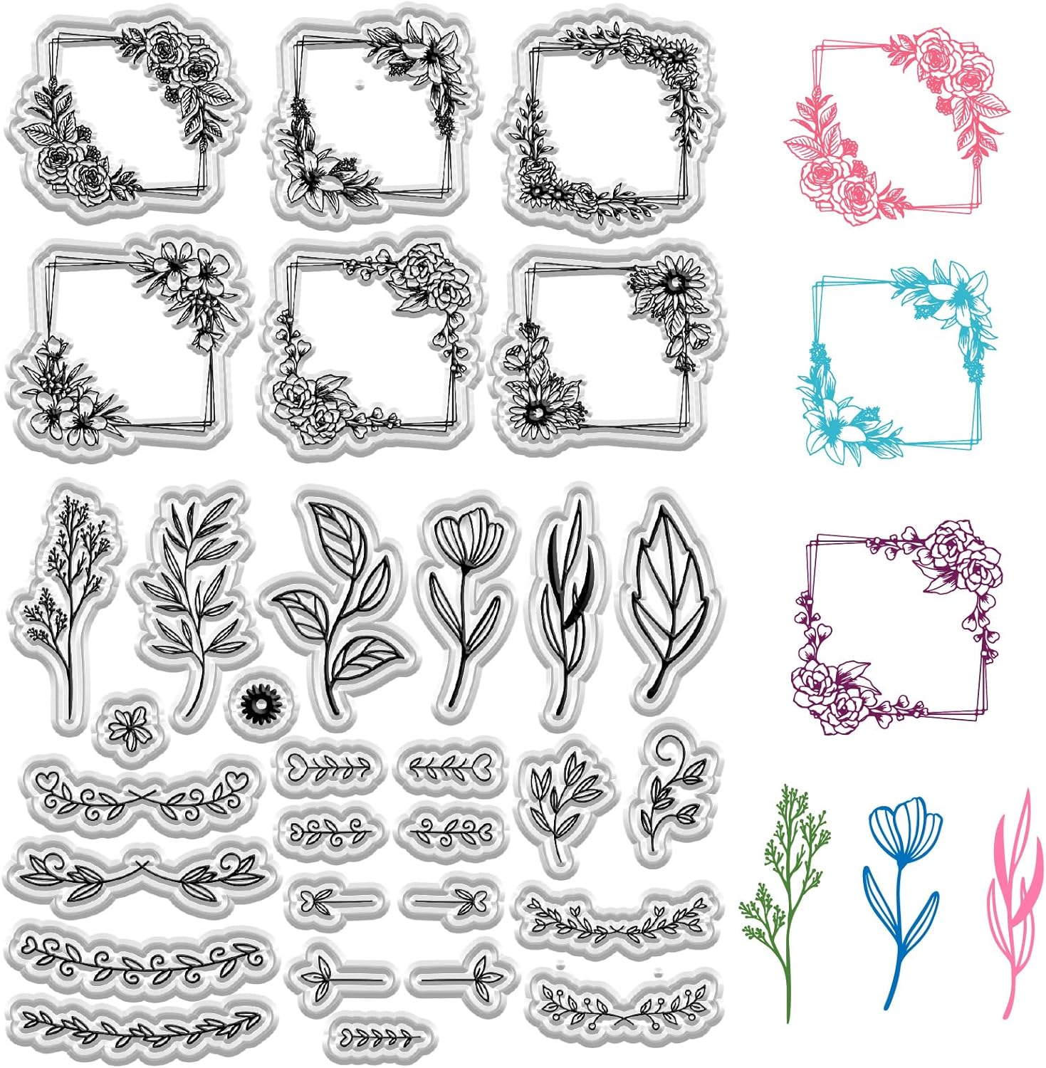 Plant Clear Stamps Wreath Rubber Stamp Vintage Floral Flower Leave ...