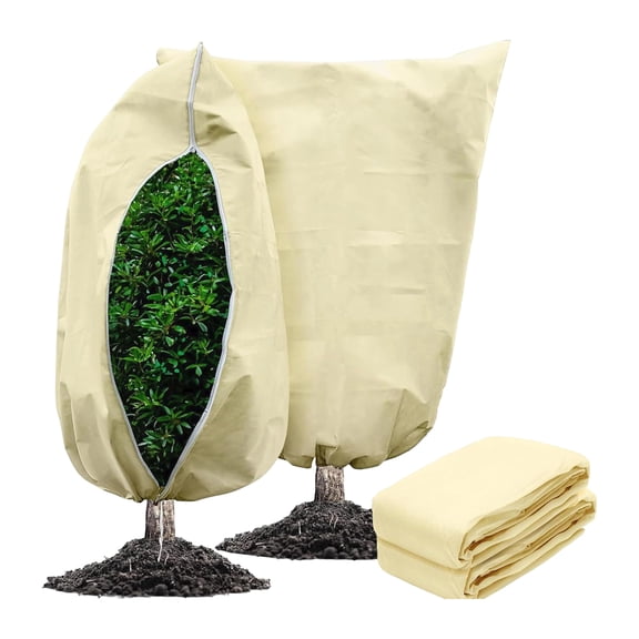Plant Cold Cover With Drawstring And Zipper Closure, Frost Resistant Thickened Non Woven Fabric, For Protecting Trees Shrubs And Outdoor Plants Against Cold Weather And Frost