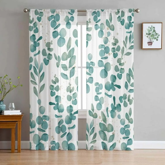 Plant Color Floral Pastoral Watercolor Sheer Curtains for Kids Bedroom Living Room Voile Window Curtains Tulle Drapes