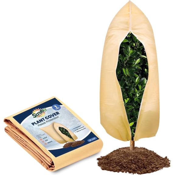 SCRUBIT Plant Covers, Freeze Protection Frost Cloth, Non-Woven Fabric, 78 x 94 in, Beige, 1 Pack