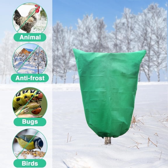 Plant Covers Freeze Protection, 1 Pack 47.2''×39.3'' Green Frost Cloths Blankets with Zipper Drawstring Shrub Tree Covers for Winter Outdoor Freeze Protection