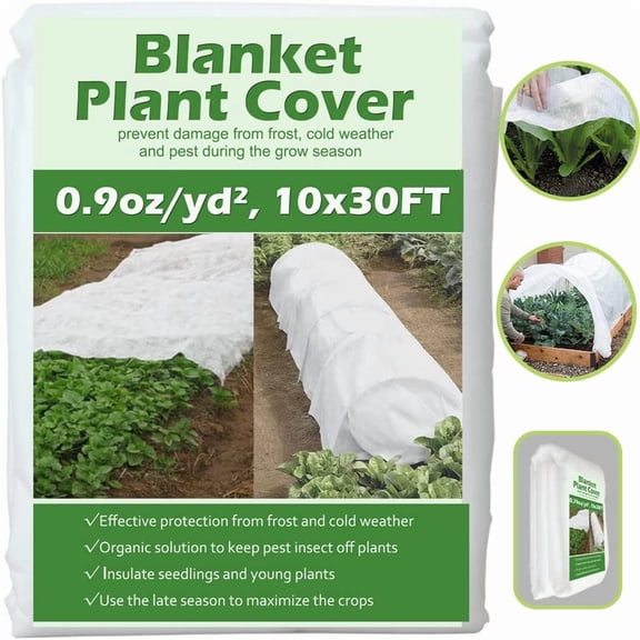 Plant Covers Freeze Protection 10 ft x 30 ft Floating Row Cover 0.9oz/yd Garden Fabric Plant Cover for Winter Frost/Sun Pest Protection (10FT X 30FT)