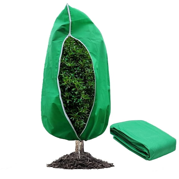 Plant Covers Freeze Protection 31.4" W x 39.3" H Winter Cold Weather Shrub Jacket with Zipper & Drawstring, Reusable Frost Blankets for Outdoor Plants Tree Potted Frost Protection Cloth (Green)