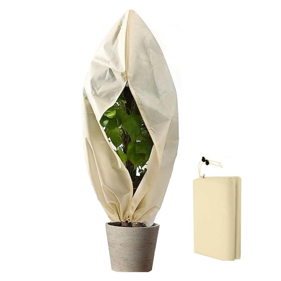 Plant Covers Freeze Protection 31.4" W x 39.3" H Winter Cold Weather Shrub Jacket with Zipper & Drawstring, Reusable Frost Blankets for Outdoor Plants Tree Potted Frost Protection Cloth (Beige)