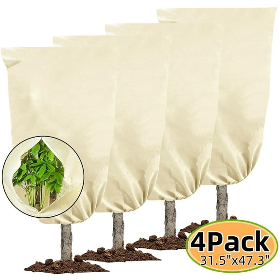 Plant Covers Freeze Protection ,31.5" x 47.3" 4 Pack Frost Cloths for Outdoor Plants, Plants Winter Cold Weather Frost Blankets Shrub Jacket with Zipper Drawstring