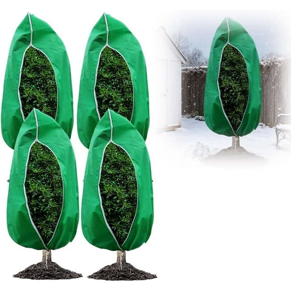 Plant Covers Freeze Protection, 4 Pack Zipper Drawstring Plant Cover, Reusable Frost Protection Covers for Shrubs Outdoor Garden, Large Plant Protection Bags