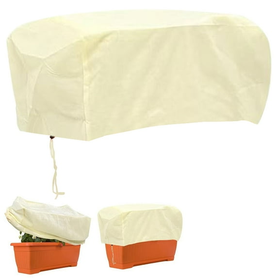 Plant Covers Freeze Protection, 59"x15.8"x17" Winter Plant Frost Blanket with Drawstring, Reusable Rectangular Frost Cloth, for Outdoor Plants, Shrubs & Raised Garden Beds (Beige)