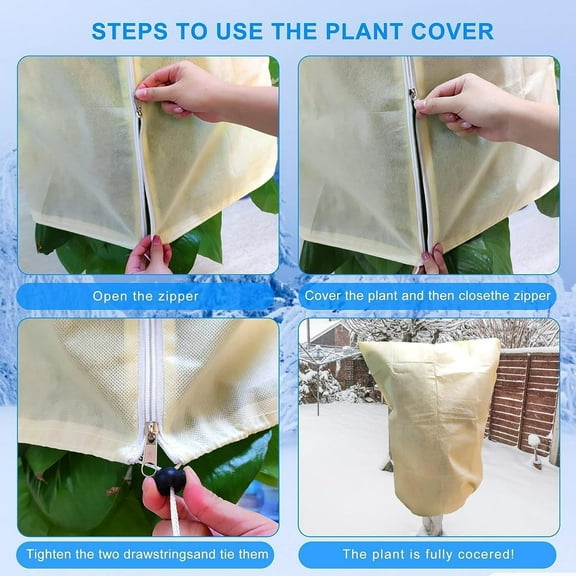 Plant Covers, Strong Plant Thickened Drawstring Bag, Freeze Protection Covers, Large Winter Shelter to Block Cold Air and Frost, Beige Large Pot Plant Bag, 31.5*23.6in