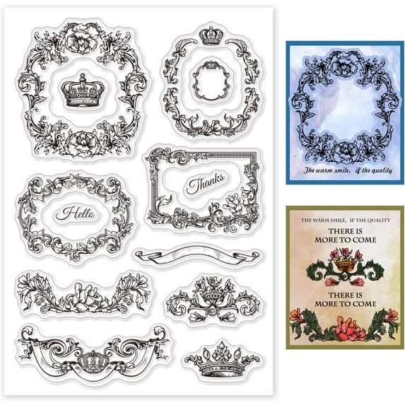 Plant Crown Clear Stamps for Cards Making Vintage Vine Edges Corners Clear Stamp Seals Transparent Stamps for DIY Scrapbooking Photo Album Journal Home Decoration DIY