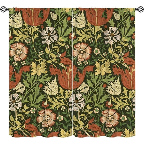 Plant Curtains, Vintage Rustic Plants Flowers Leaves William Morris Style Window Treatments, Rod Pocket Thermal Insulated Drapes 2 Panel Sets for Bedroom Living Room, 55" W X 39" L