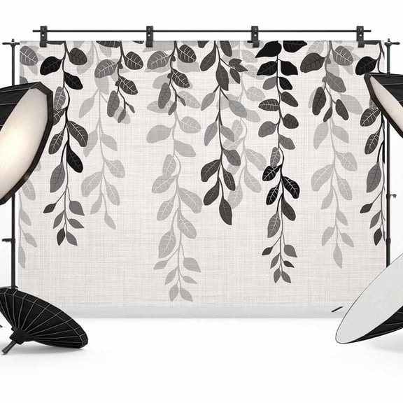 Plant Dark Backdrop for Photography, Grey Leaves Gradient Linen Texture Photo Backdrop Portrait Background Party Banner Photo Backgrounds for Studio Booth Props, 7x5ft