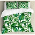 thumbnail image 1 of Plant Duvet Cover Set, Equatorial Leaves in Hand Drawn Watercolor Style Art Botanical Petal Spring, Decorative 3 Piece Bedding Set with 2 Pillow Shams, Queen Size, Green Jade Green, by Ambesonne, 1 of 3