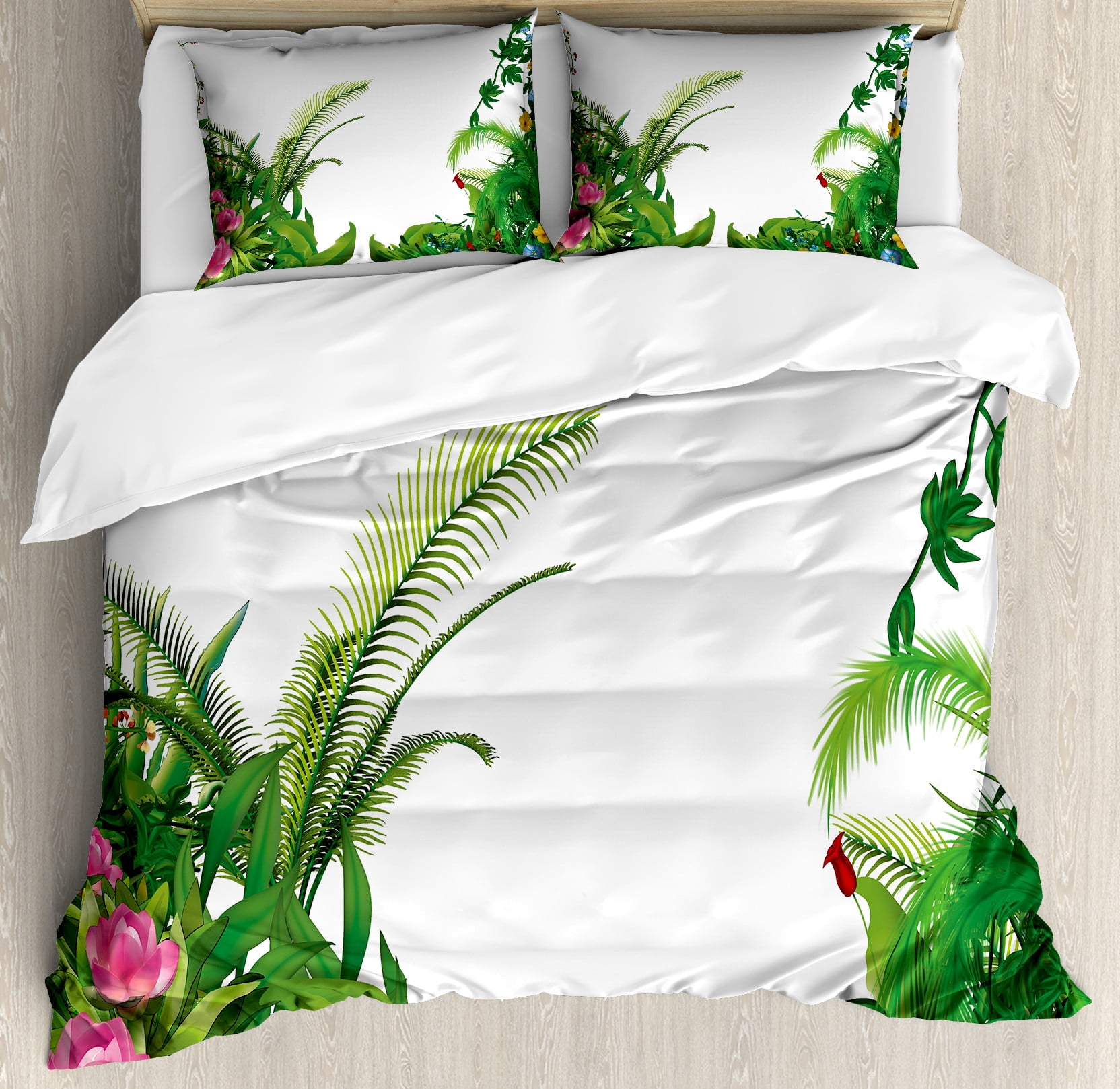 Plant Duvet Cover Set, Hand Drawn Illustration of Tropical Plants with ...