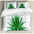 thumbnail image 1 of Plant Duvet Cover Set, Medicinal Aloe Vera with Vibrant Colors Indigenous Species Alternative Natural Remedy, Decorative 3 Piece Bedding Set with 2 Pillow Shams, Queen Size, Fern Green, by Ambesonne, 1 of 3