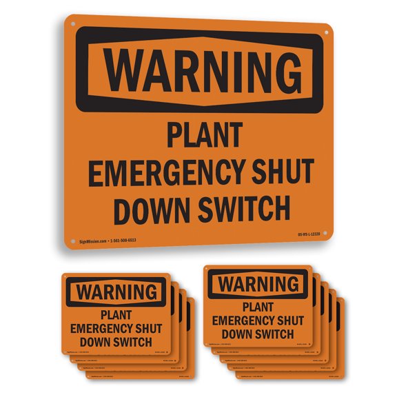Plant Emergency Shut Down Switch OSHA WARNING Aluminum Sign 10 Inch x 7 Inch - 10 Pack