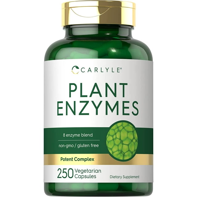 Plant Enzymes 250 Capsules 8 Enzyme Blend NonGMO & Gluten Free