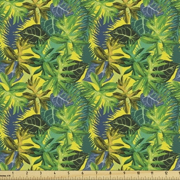 Ambesonne Plant Fabric by the Yard Upholstery, Exotic Leaves Watercolor, 1 Yard, Multicolor