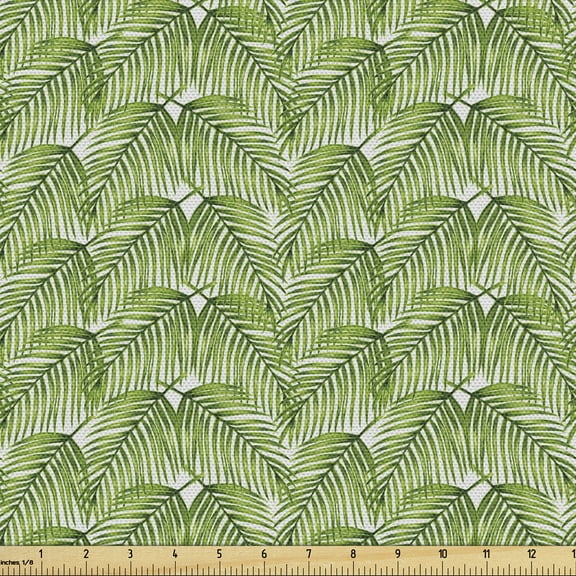 Plant Fabric by the Yard, Fascinating Leaves on Branches Exotic Setting Floral Arrangement Jungle Themed Greens, Decorative Upholstery Fabric for Chairs Home Accents, 5 Yards, Fern Green by Ambesonne