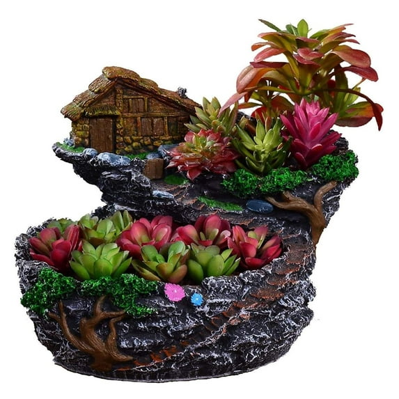 Plant Fairy Garden Planter Succulents Plants Flower Pot Miniature Resin Tree Stump Container with Sweet House for Decoration Indoor/Outdoor