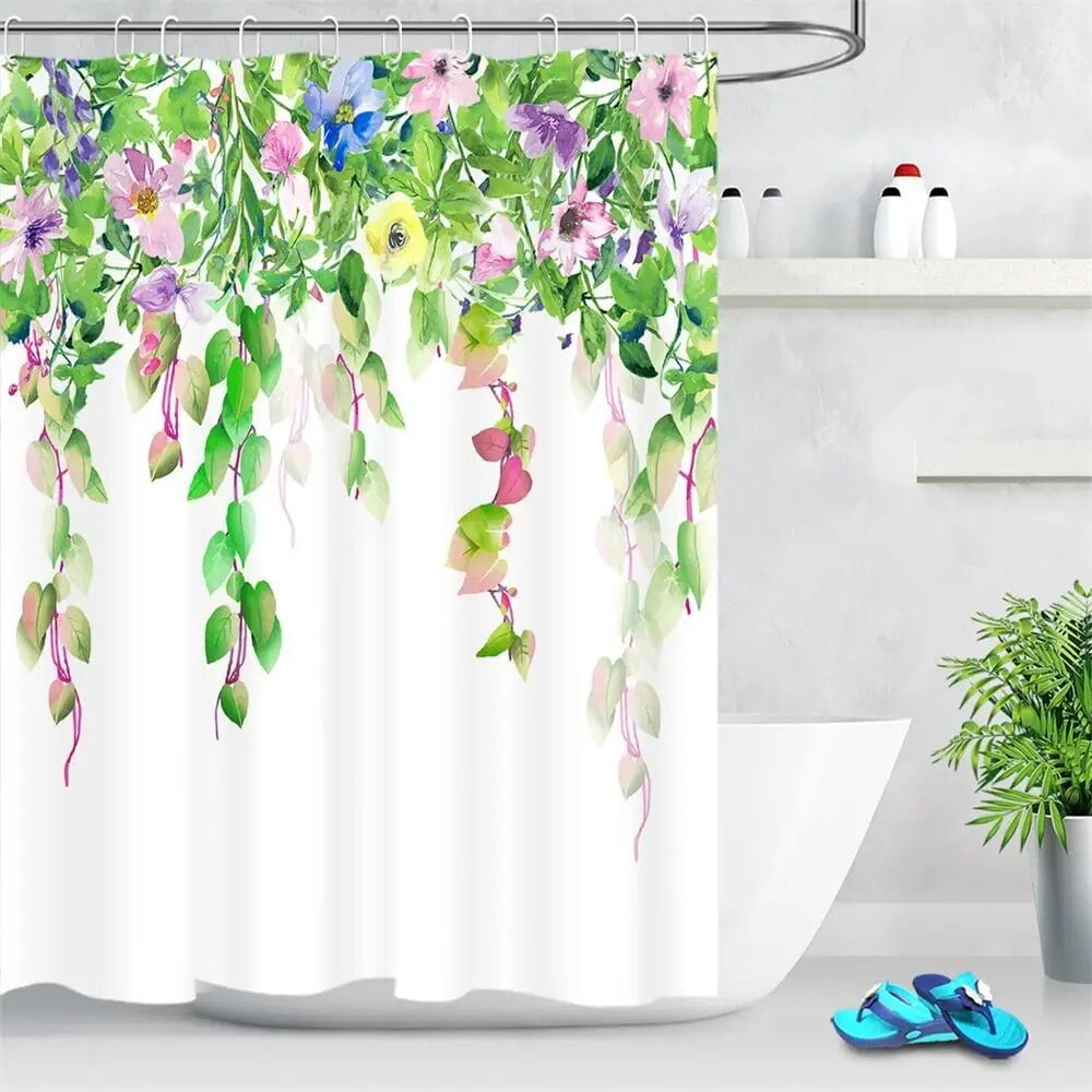Plant Floral Shower Curtain Flower Leaves Vine Printed Polyester Fabric