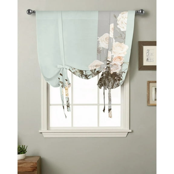 Plant Flower Ethnic Kitchen Short Window Curtain Rod Pocket Curtains Home Decor Bedroom Small Window Roman Tie Up Curtains