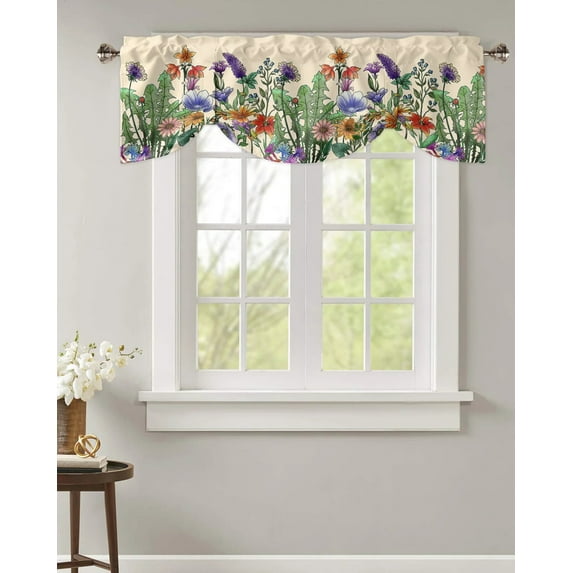 Plant Flower Petunia Lavender Short Window Curtain Adjustable Tie Up Valance for Living Room Kitchen Window Drapes