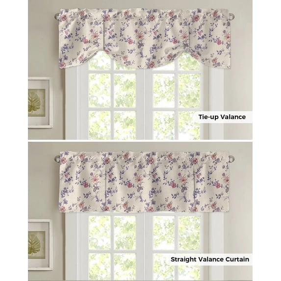 Plant Flower Short Window Curtain Adjustable Tie Up Valance for Living Room Kitchen Window Drapes