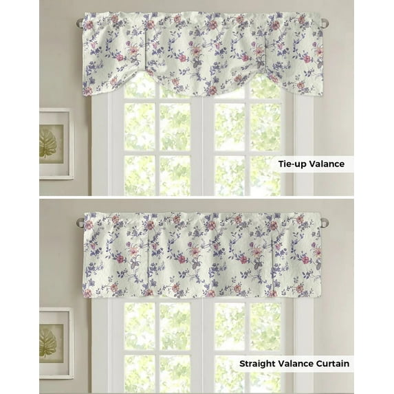Plant Flower Short Window Curtain Adjustable Tie Up Valance for Living Room Kitchen Window Drapes