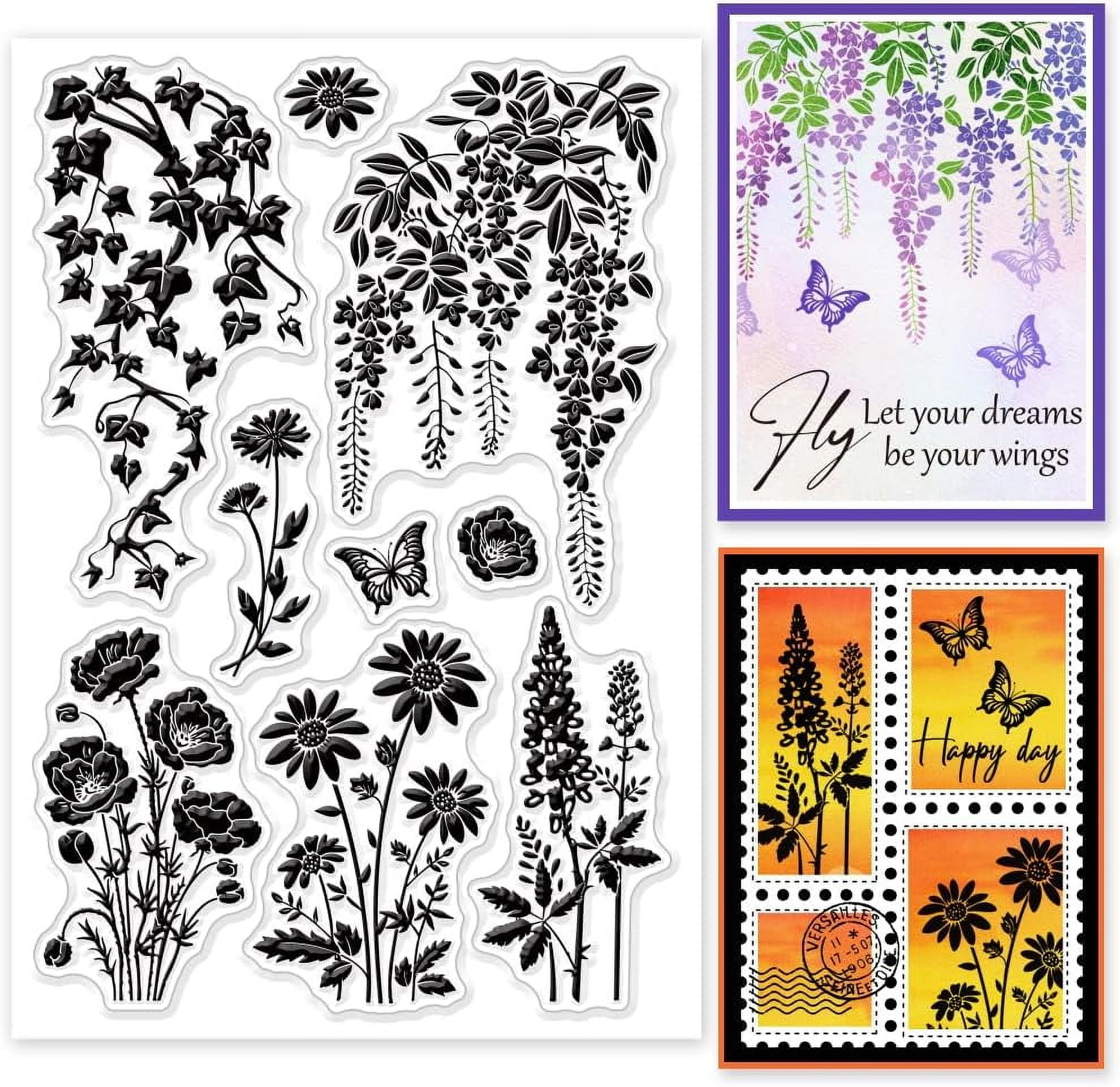 Plant Flower Silhouette Clear Stamps Vine Daisy Butterfly Silicone ...