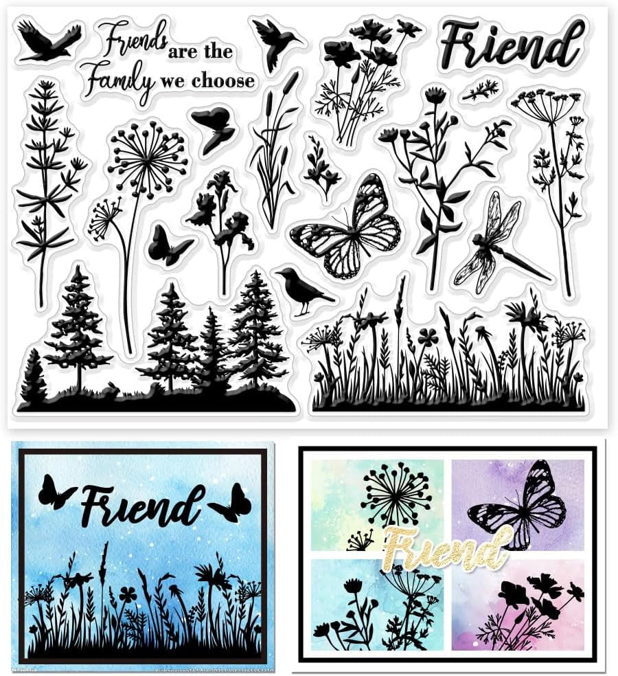 Plant and Flower Silhouettes Clear Stamps for Cards Making Butterfly ...