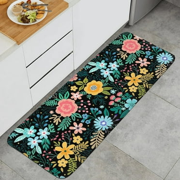 Plant Flowers Flannel Kitchen Mats for Floor, Kitchen Rugs Mats with Dirty Resistance, Washable, Decorative Kitchen Mat Non-Slip, Kitchen Mats 47x17inch
