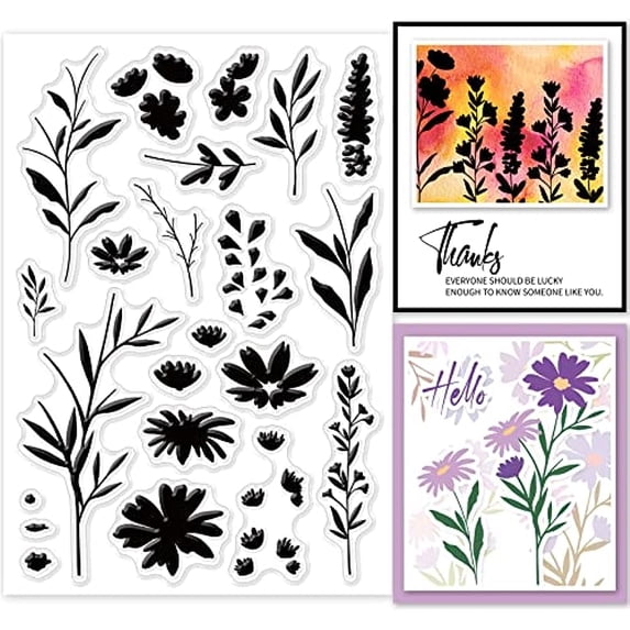 Plant Flowers Leaves Clear Stamps Wildflowers Silhouettes Silicone ...