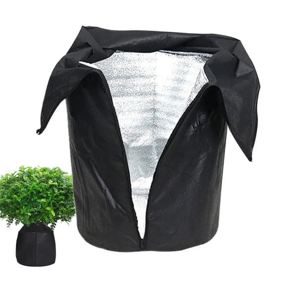 Plant Frost Cover 19.7x17.7 Inch, Thermal Pot Plant Cover with Drawstring and Zipper, Insulation Frost Bag for Potted Plants, Winter Freeze Protection for Shrubs and Trees(Black)