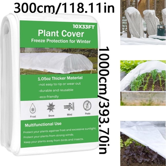 Plant Frost Cover, Winter Vegetable Blanket Non Woven Floating Row Fabric Cold Protection Netting for Adult Outside Raised Garden Bed Shrub Fruit Tree Insulation, 10x33 FT