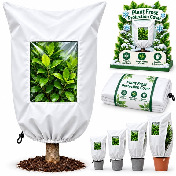 Plant Frost Protection Cover with Clear Viewing Window Outdoor Winter Tree, Breathable Reusable Cover Outdoor Plant Covers with Zippered Drawstring for Shrubs, Pots & Young Trees