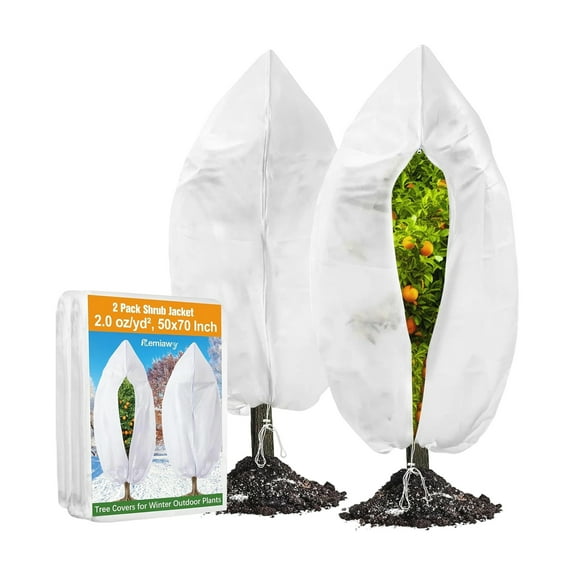 Plant Frost Protection Cover with Drawstring and Zipper Design for Outdoor Shrubs and Trees Winter Garden Plant Jacket 2 Pack 50x70 Inch Reusable Plant Cover for Cold Weather Protection